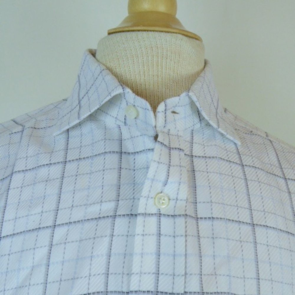 HUGO BOSS BLACK LABEL Switzerland white plaid COTTON dress SHIRT 15.5 M